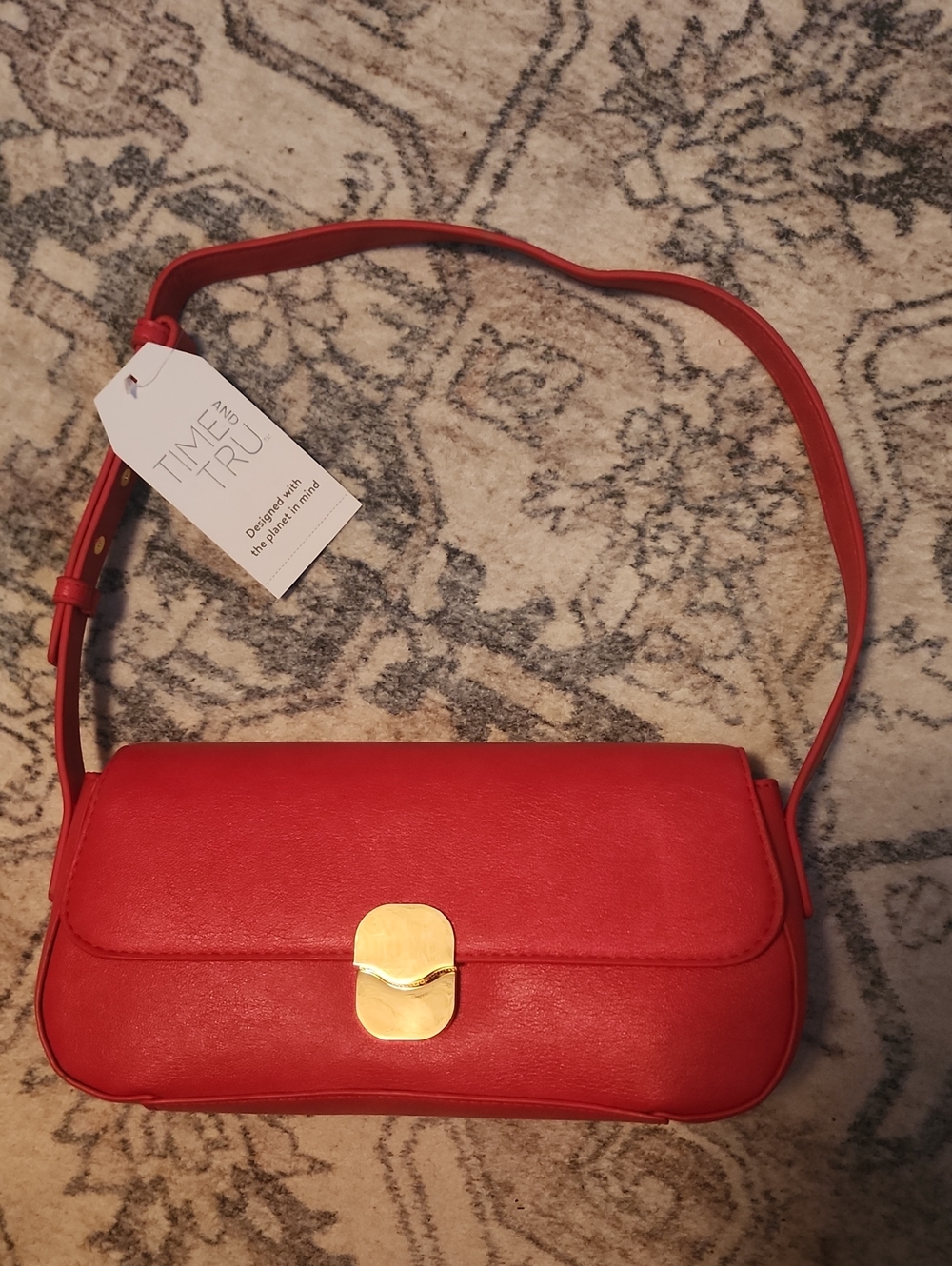 NWT Time And TRU Red Women’s Shoulder Bag with Gold Clasp
